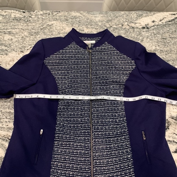 TanJay zip up sweater/jacket  size 18, blue/white with silver specs, 2 pockets - Picture 7 of 14